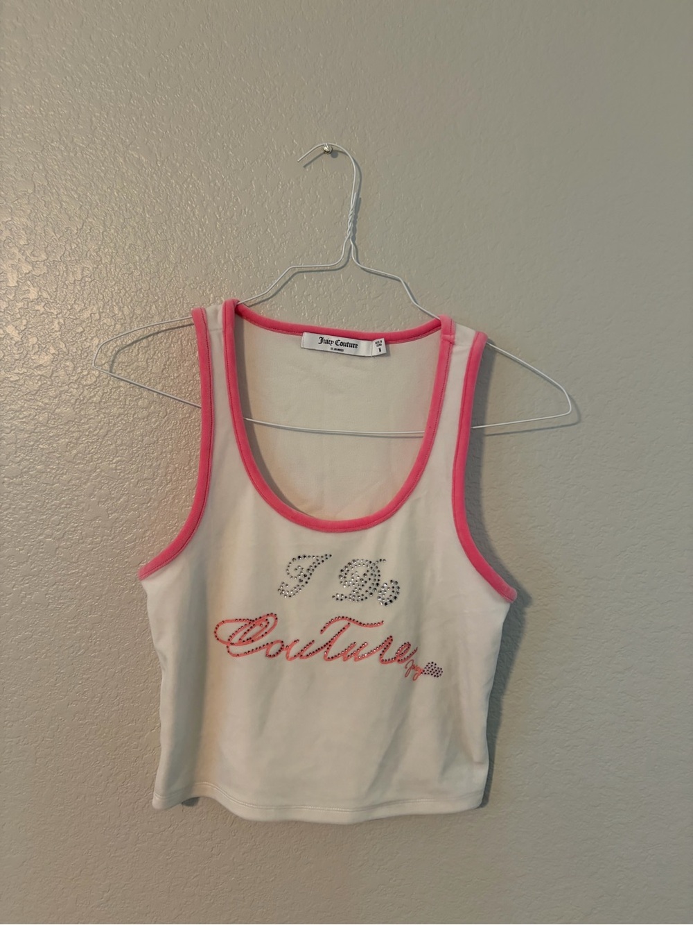 Juicy Couture “I Do Couture” Bridal White Tank with Pink Trim and Crystal Logo